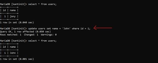 Update Data MySQL Dengan CMD