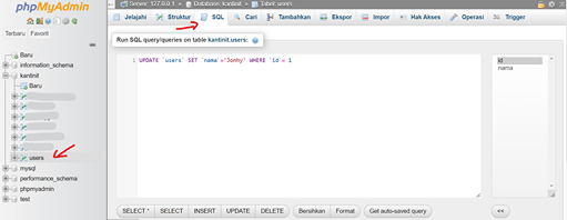Update Data MySQL dengan phpMyAdmin
